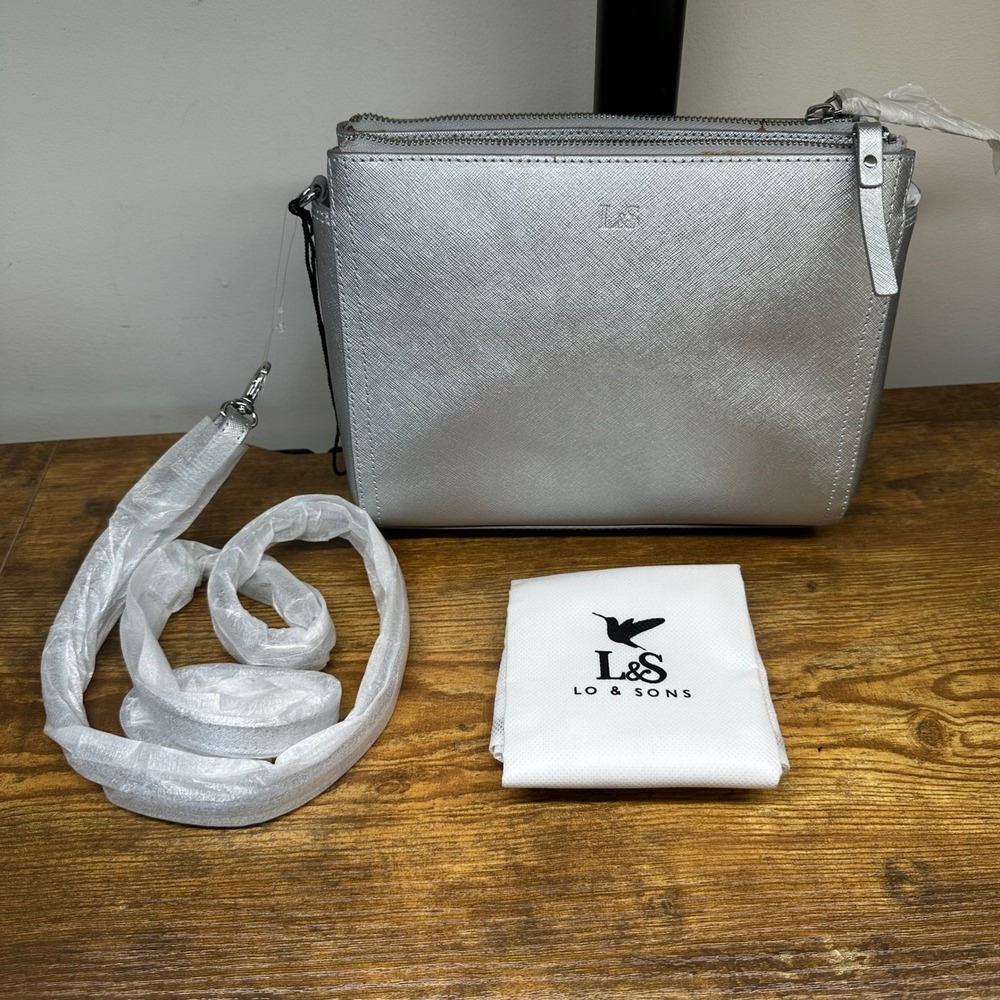 Lo & Sons The Pearl Silver Saffiano Leather Crossbody Bag Convertible Clutch